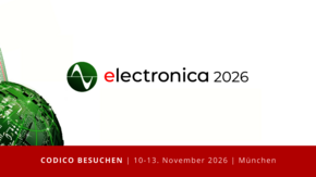 Eine Grafik mit dem Text electronica 2026 und folgenden Informationen: CODICO Besuchen, 10-13. November 2026, München