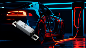 Graphic of EKC25-HV Fuse Series by EATON and a charging station.