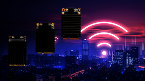 Graphic of Radio Modules by COMPEX and an image of a smart city.